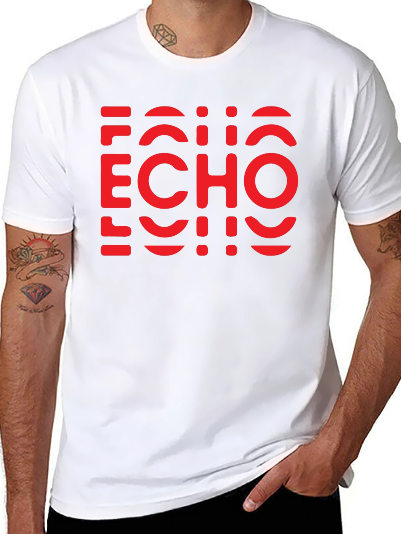 Camiseta Negra con Diseño Echo Rojo Gráfico