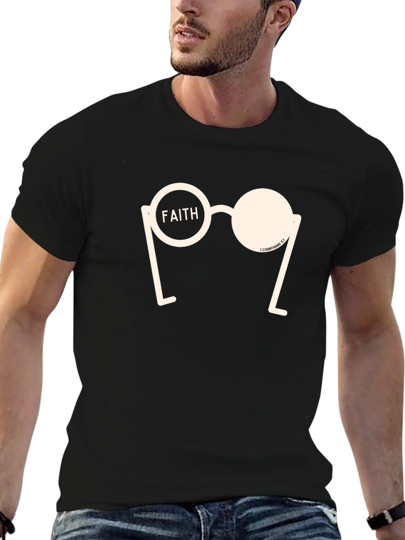 Camiseta Negra con Diseño Gráfico Fe