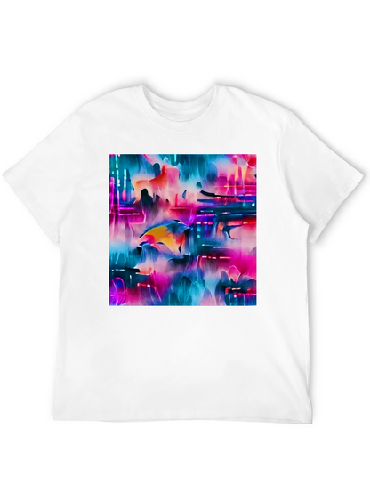 Camiseta Negra con Diseño Abstracto Neón