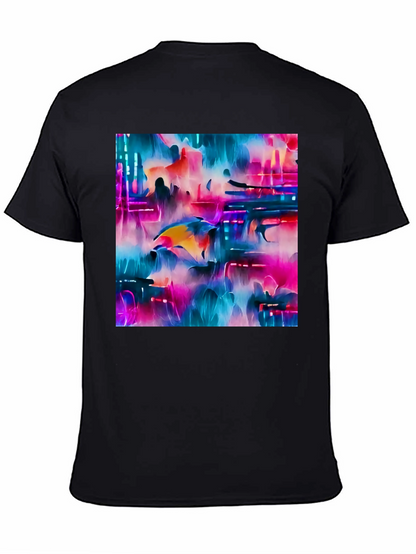 Camiseta Negra con Diseño Abstracto Neón
