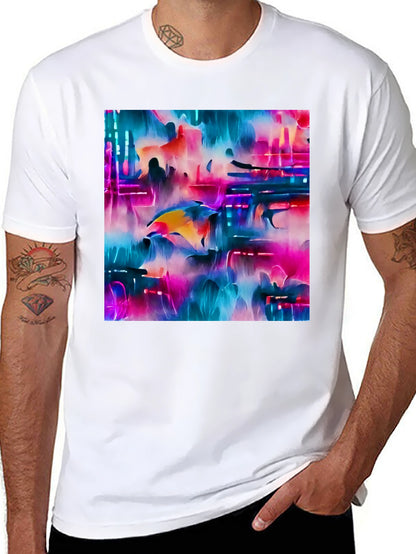 Camiseta Negra con Diseño Abstracto Neón