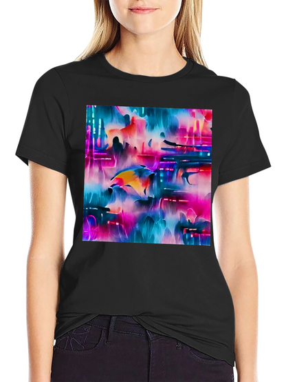 Camiseta Negra con Diseño Abstracto Neón