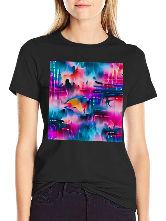 Camiseta Negra con Diseño Abstracto Neón