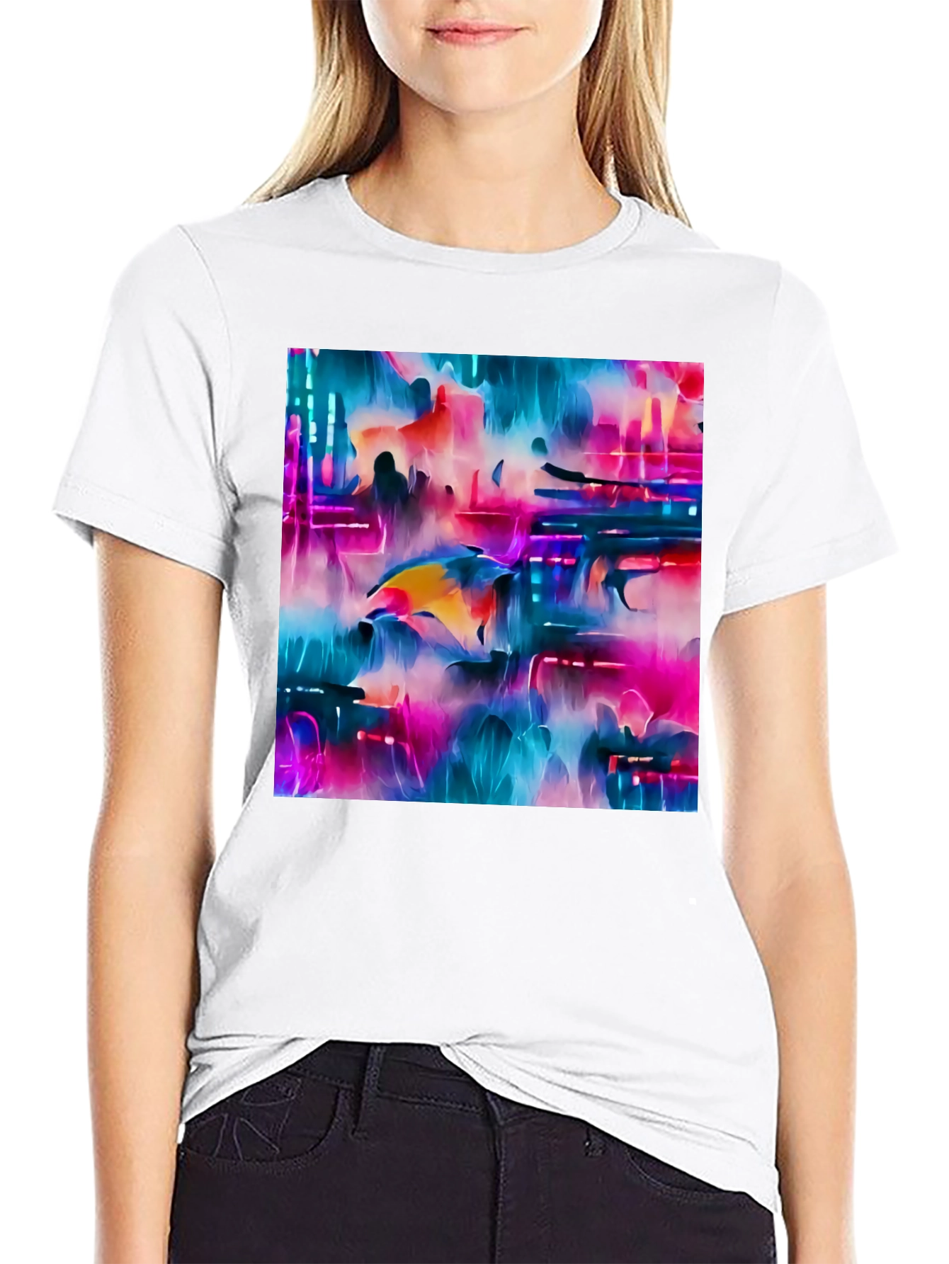 Camiseta Negra con Diseño Abstracto Neón