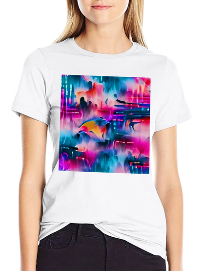 Camiseta Negra con Diseño Abstracto Neón