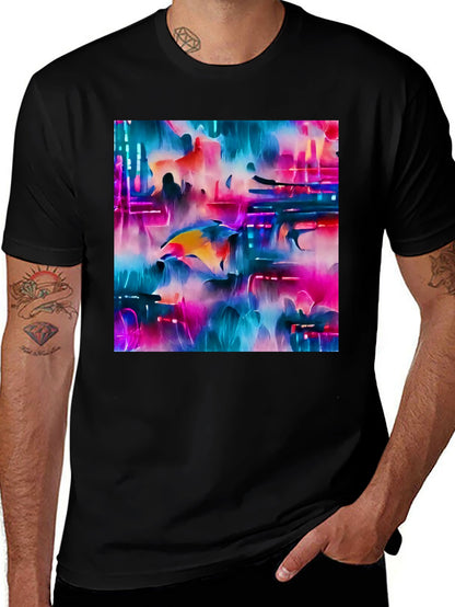 Camiseta Negra con Diseño Abstracto Neón