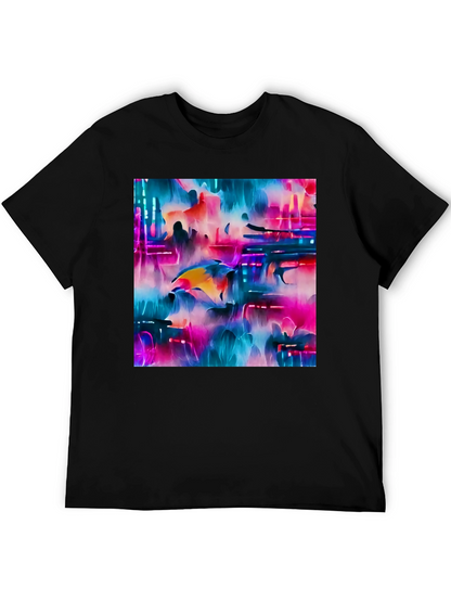 Camiseta Negra con Diseño Abstracto Neón