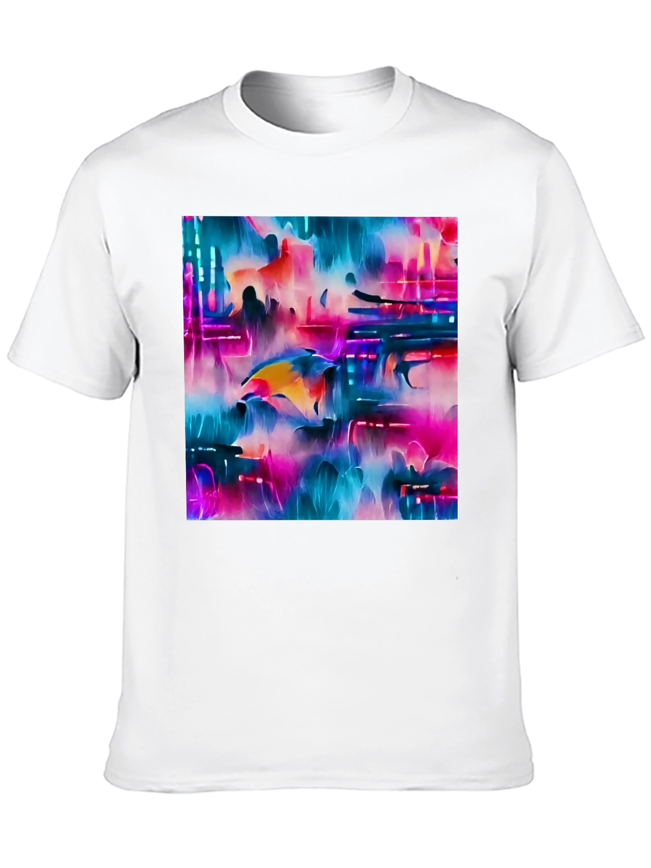 Camiseta Negra con Diseño Abstracto Neón