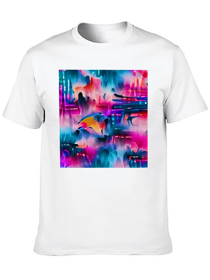 Camiseta Negra con Diseño Abstracto Neón