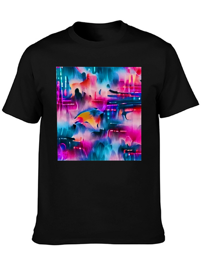 Camiseta Negra con Diseño Abstracto Neón