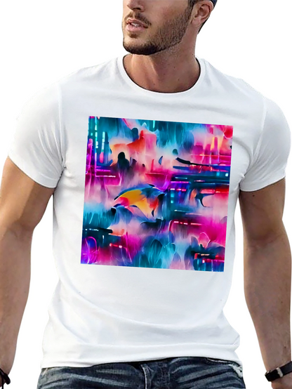 Camiseta Negra con Diseño Abstracto Neón