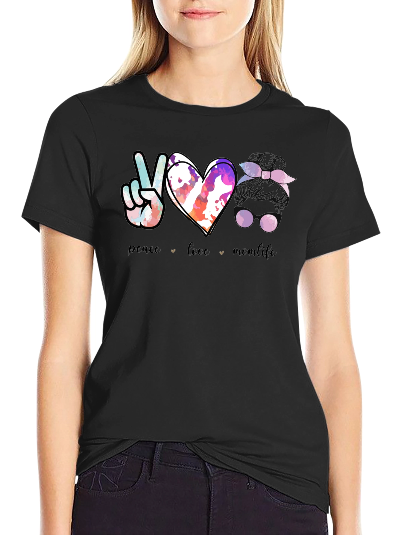 Camiseta Negra Peace Love Momlife