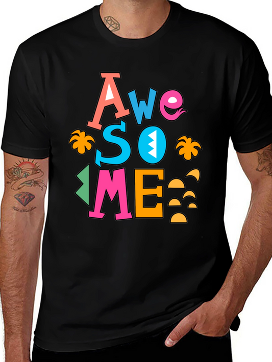Camiseta Negra con Diseño Awesome Multicolor para Hombre