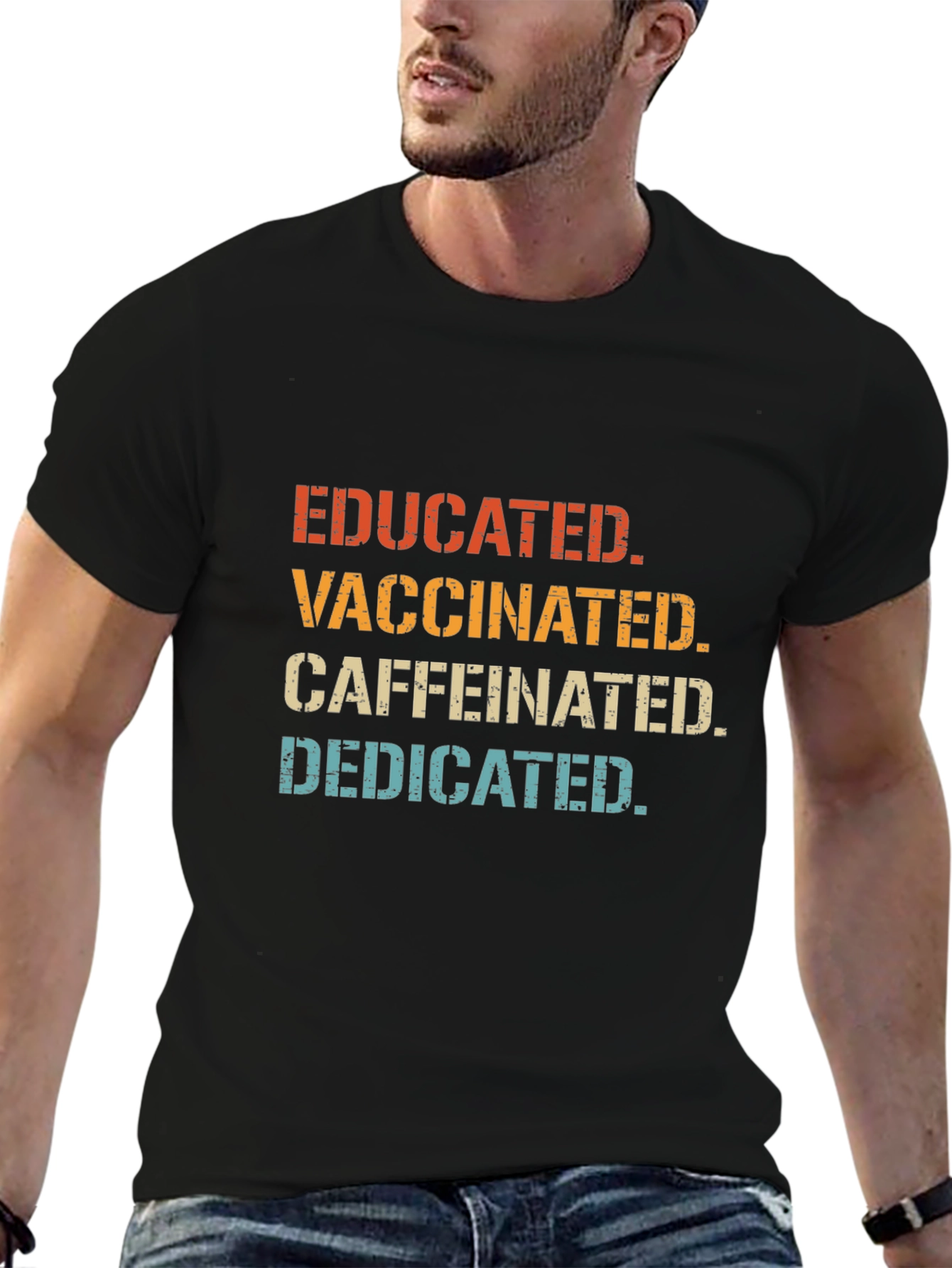 Camiseta Educado Vacunado Con Cafeína Dedicado