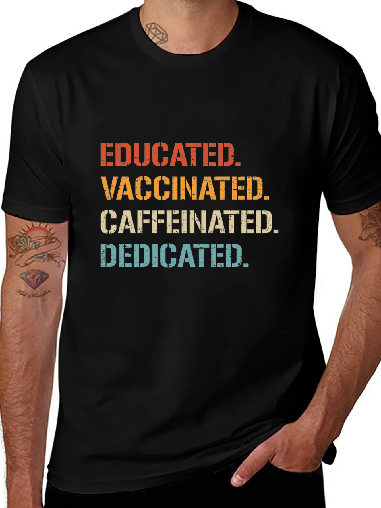 Camiseta Educado Vacunado Con Cafeína Dedicado