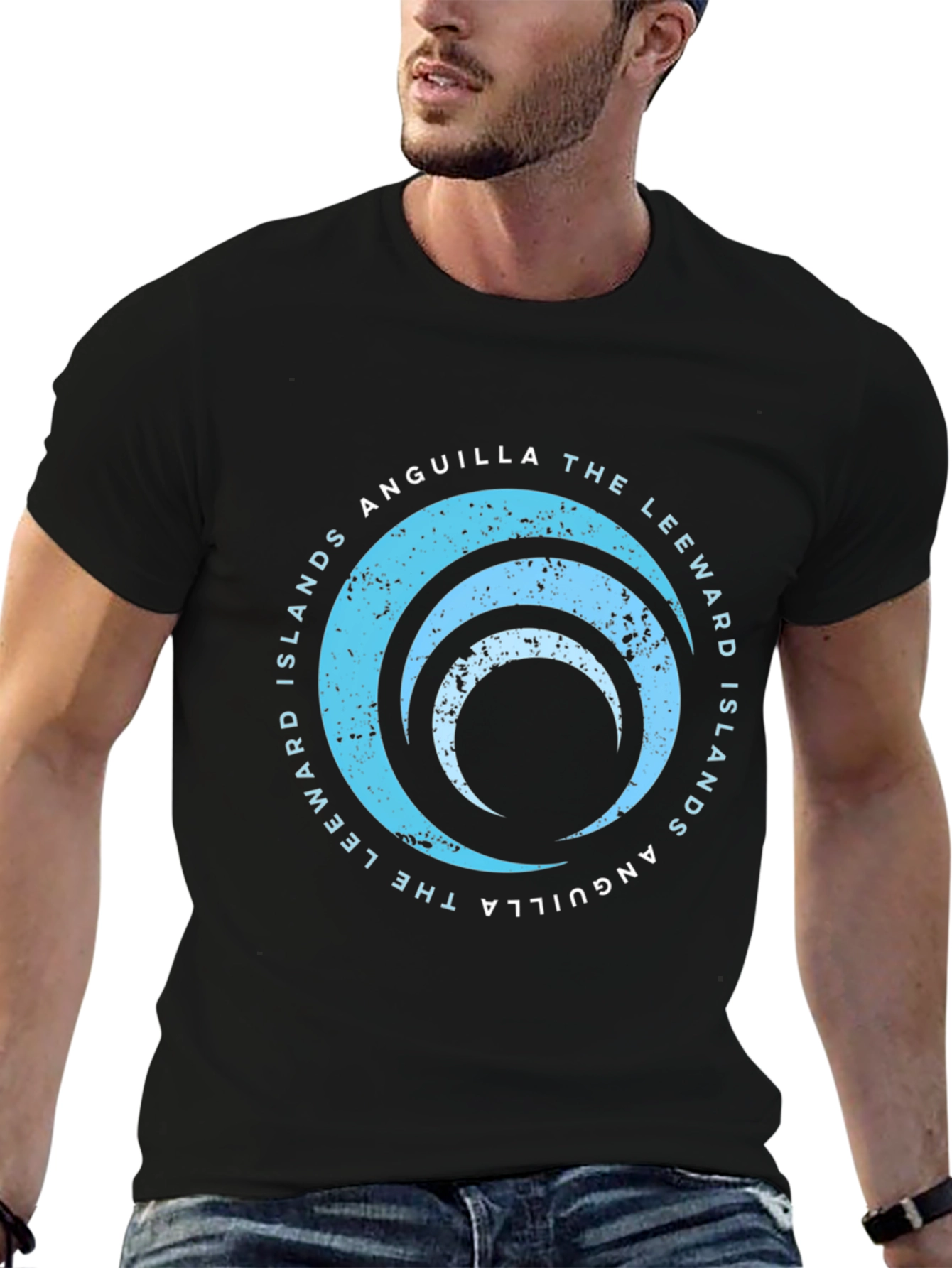 Camiseta Negra Unisex - Diseño Anguila Islas Leeward