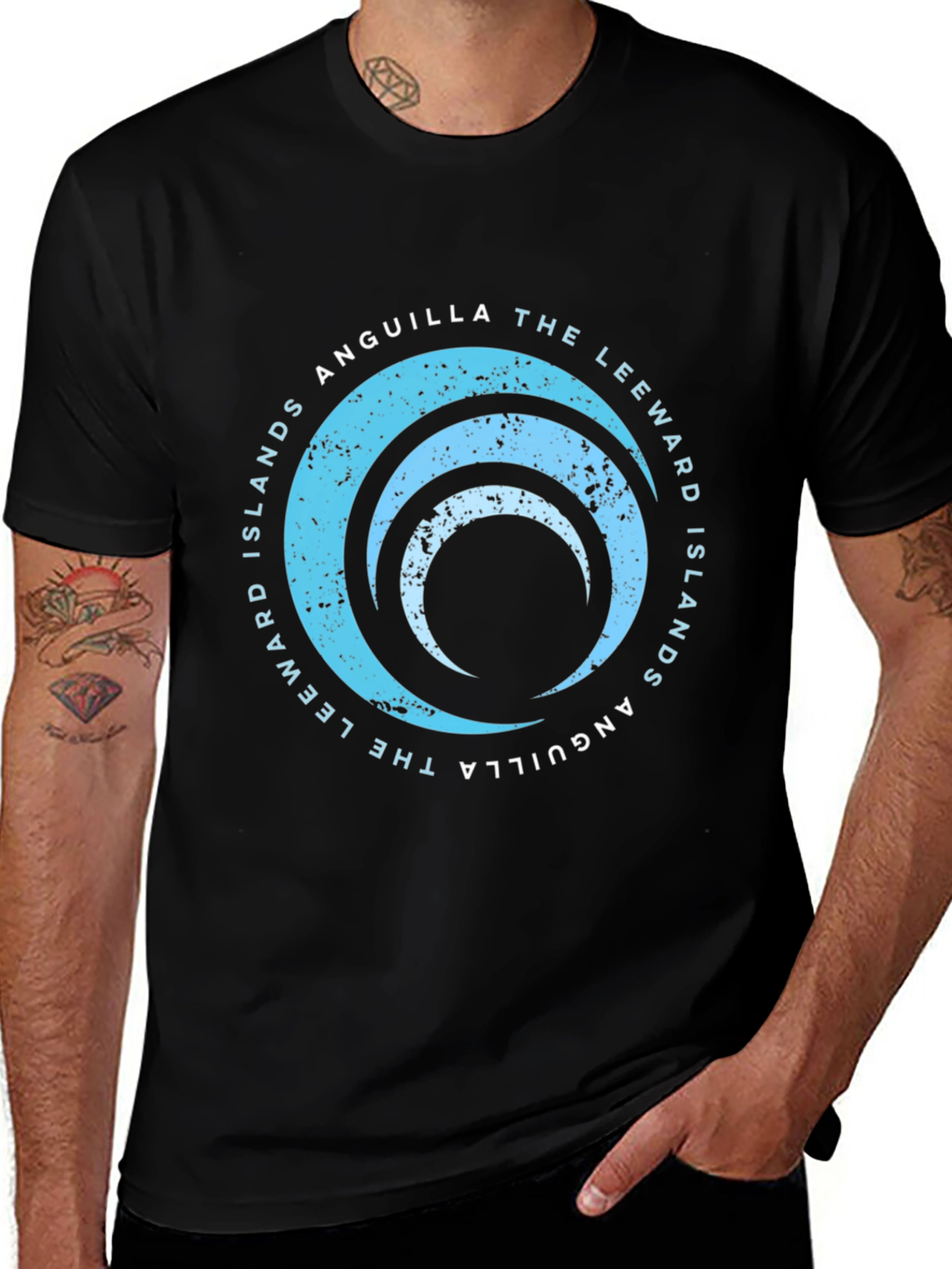Camiseta Negra Unisex - Diseño Anguila Islas Leeward