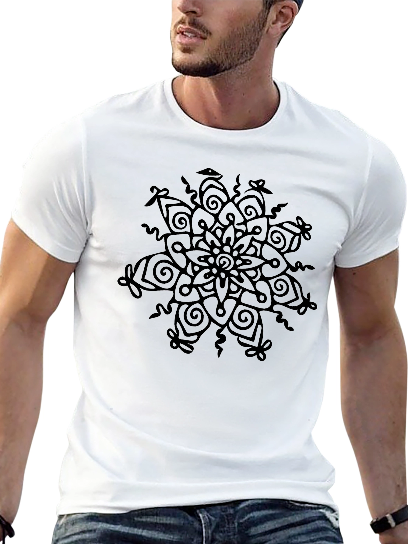 Camiseta Negra con Mandala Abstracta