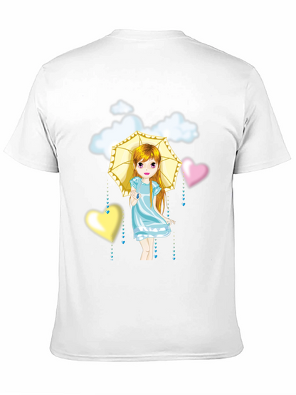 Camiseta Negra con Diseño de Niña con Paraguas
