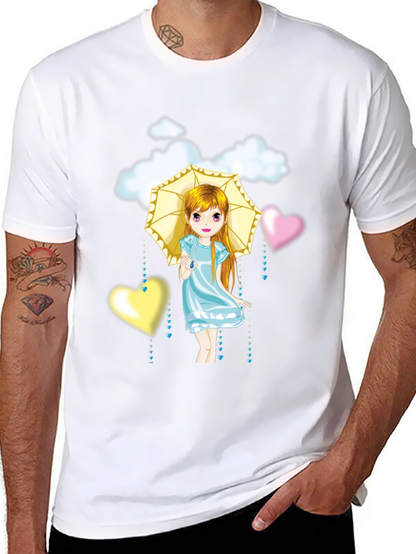 Camiseta Negra con Diseño de Niña con Paraguas