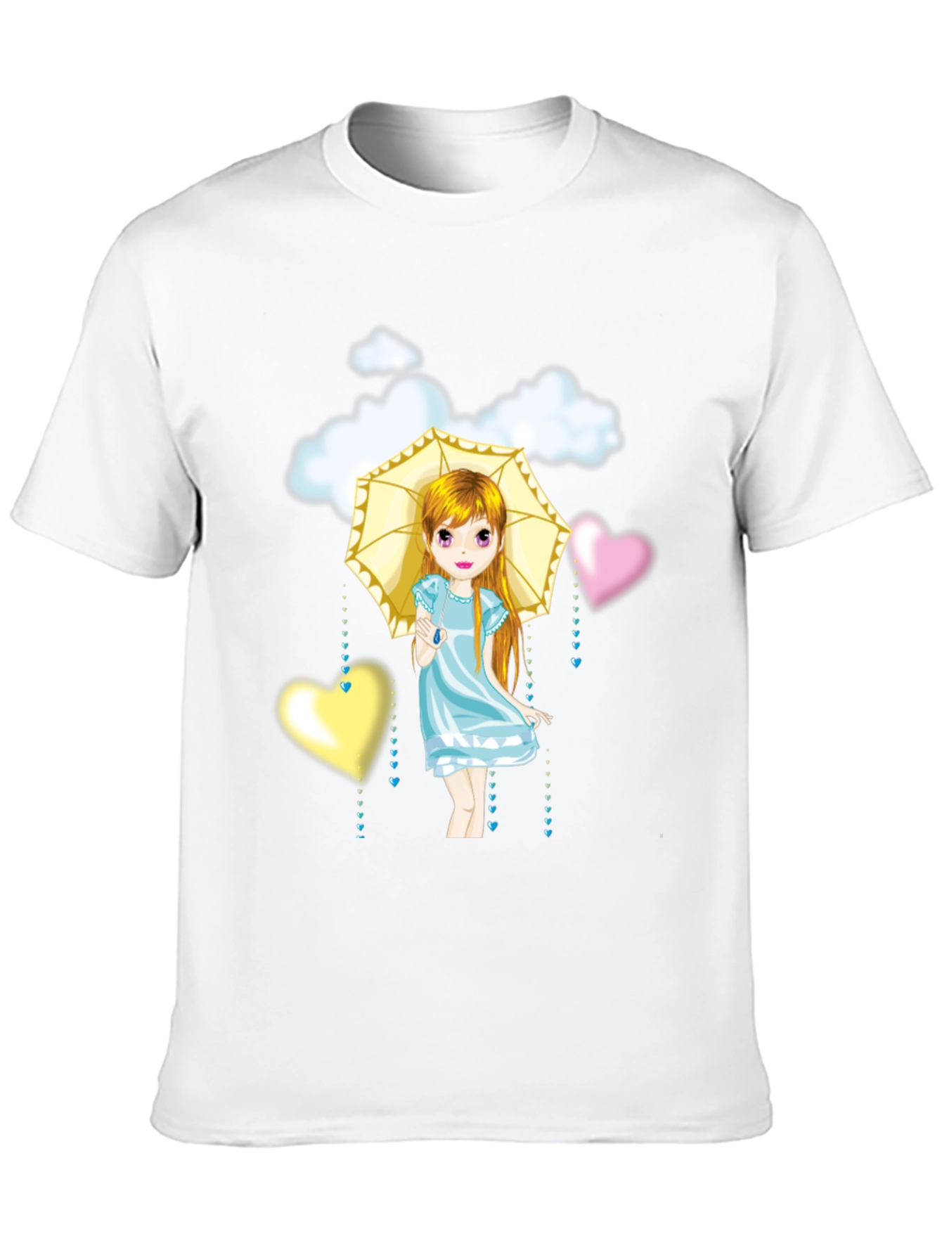 Camiseta Negra con Diseño de Niña con Paraguas