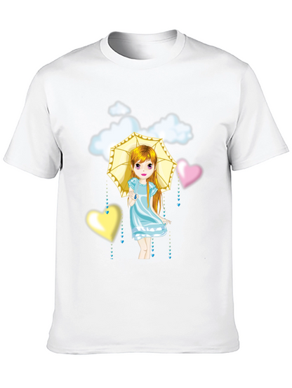Camiseta Negra con Diseño de Niña con Paraguas