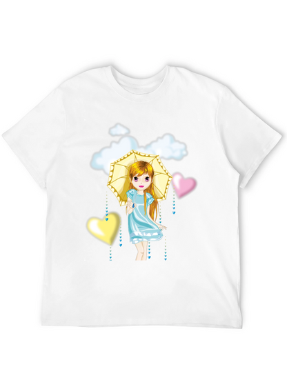 Camiseta Negra con Diseño de Niña con Paraguas