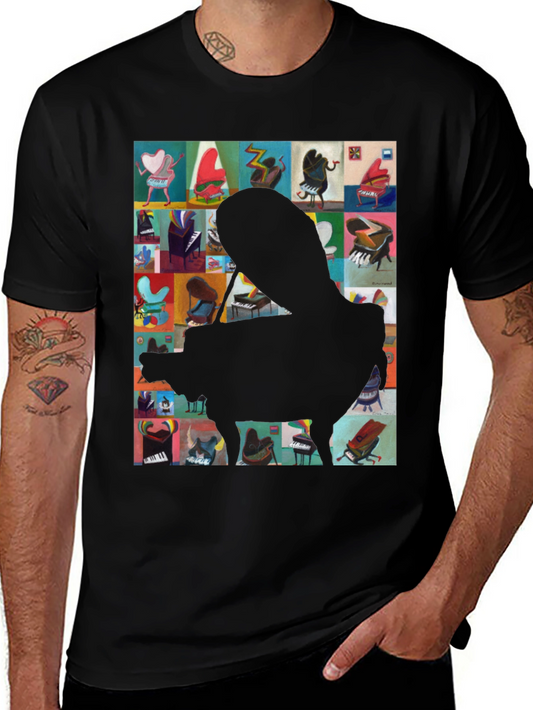Camiseta Negra con Diseño de Piano Abstracto