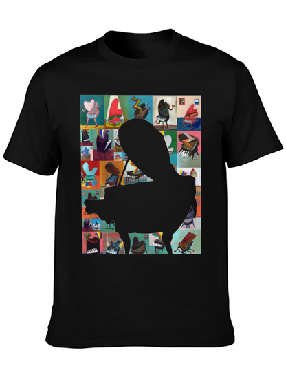 Camiseta Negra con Diseño de Piano Abstracto