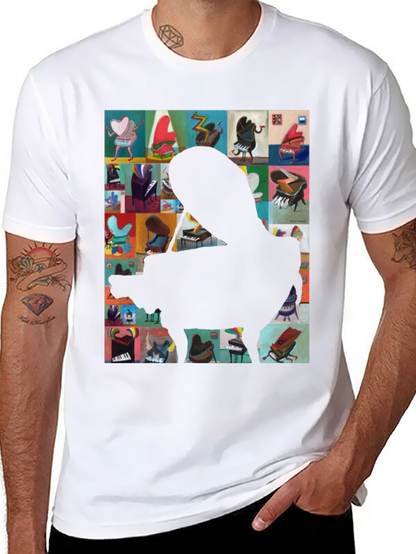 Camiseta Negra con Diseño de Piano Abstracto