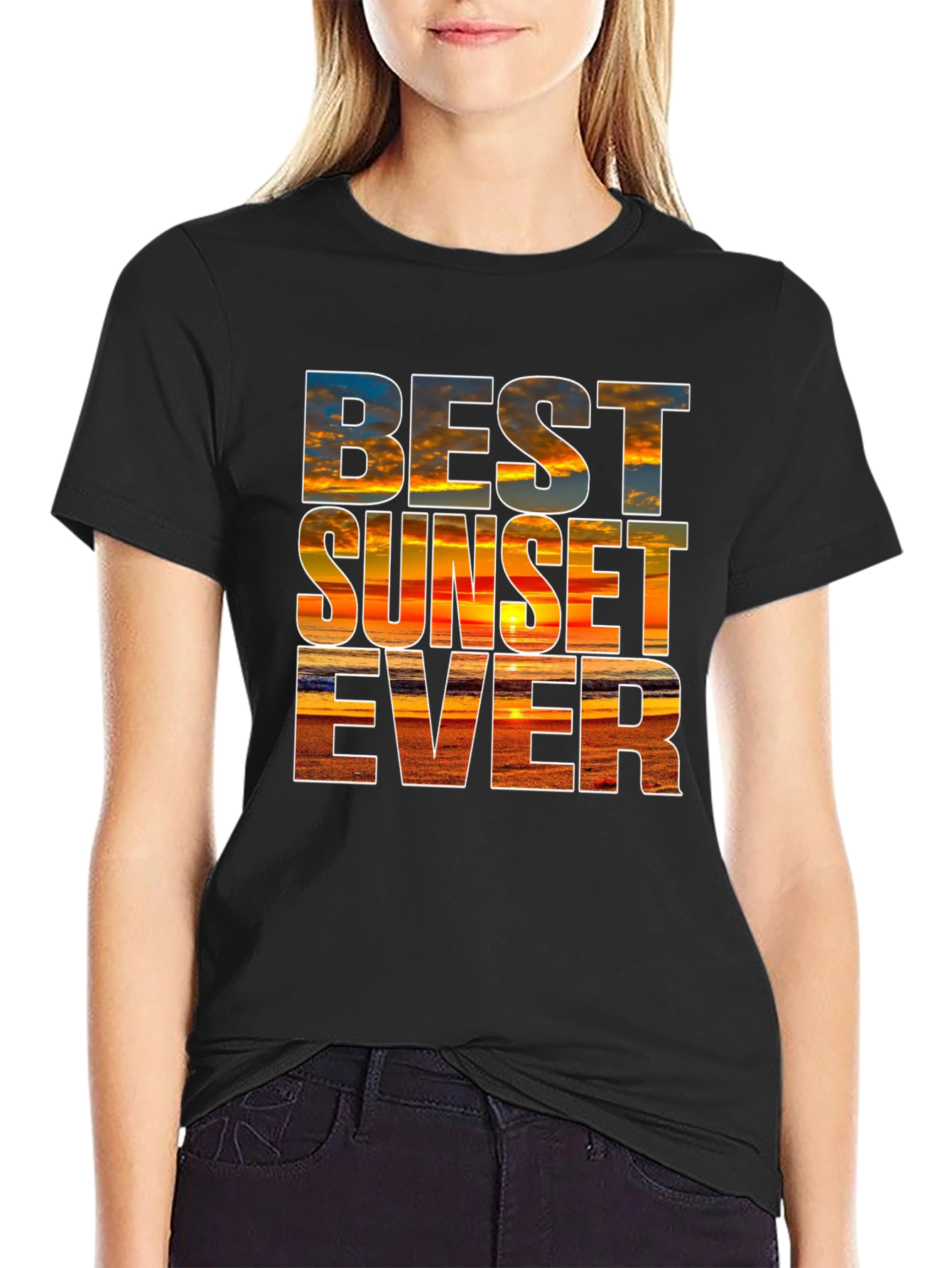 Camiseta Negra con Diseño de Atardecer - Estilo Único