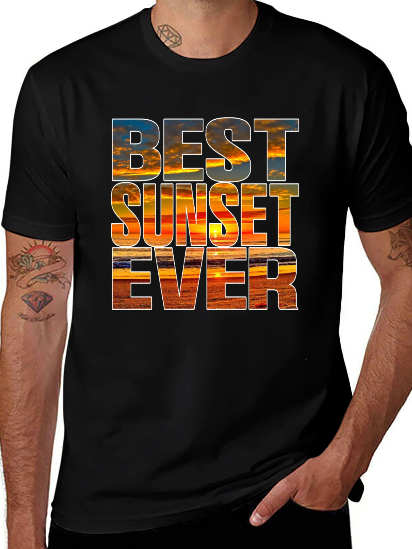 Camiseta Negra con Diseño de Atardecer - Estilo Único