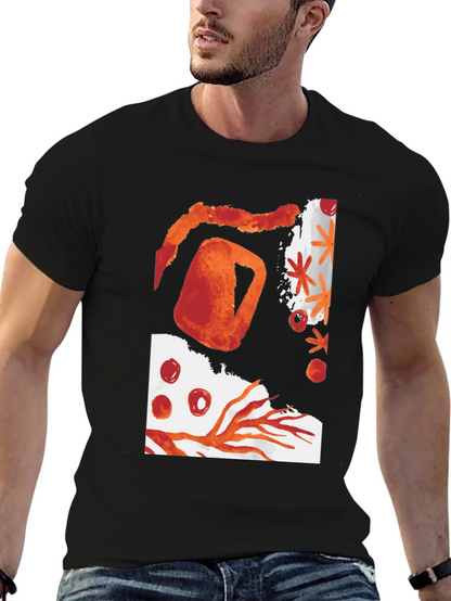 Camiseta Negra con Diseño Abstracto Naranja