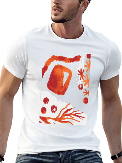 Camiseta Negra con Diseño Abstracto Naranja