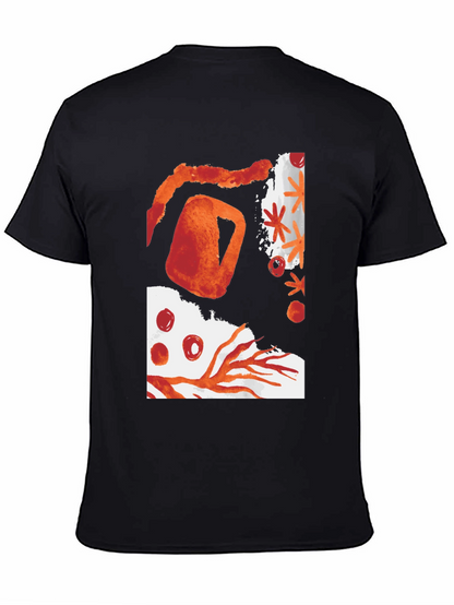 Camiseta Negra con Diseño Abstracto Naranja