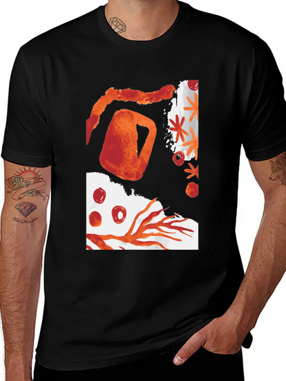 Camiseta Negra con Diseño Abstracto Naranja