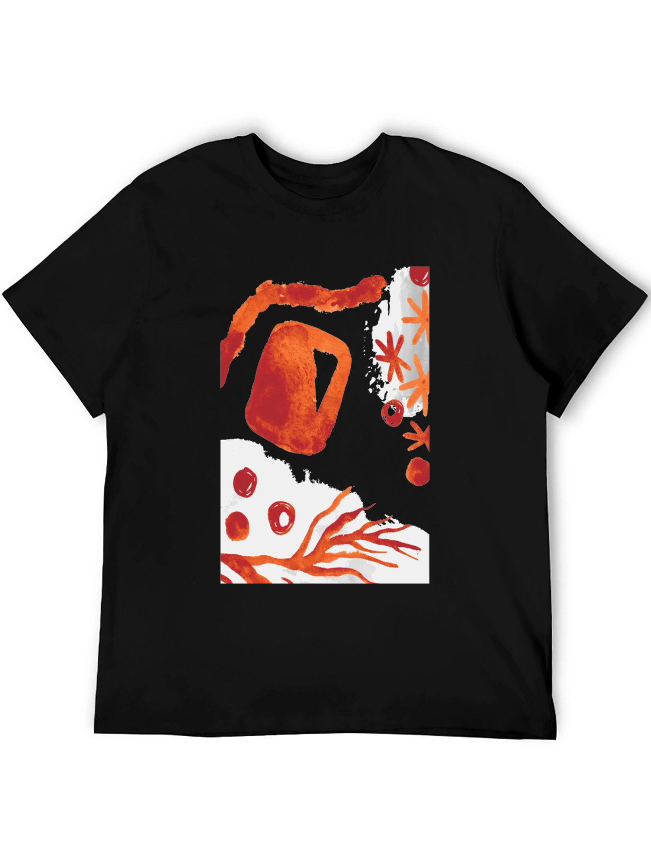 Camiseta Negra con Diseño Abstracto Naranja