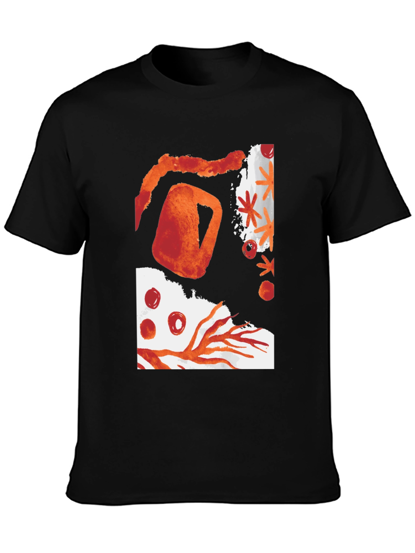 Camiseta Negra con Diseño Abstracto Naranja