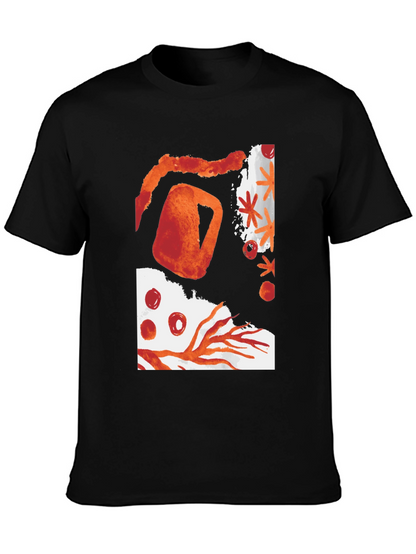 Camiseta Negra con Diseño Abstracto Naranja