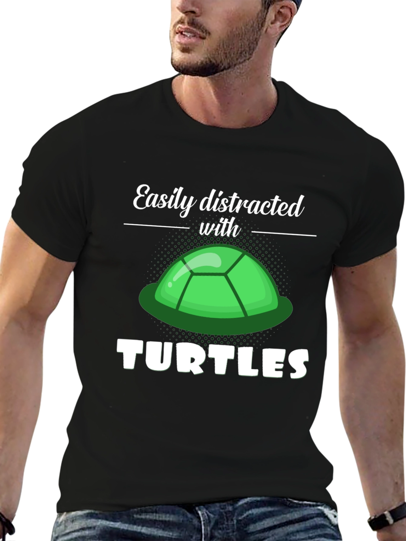 Camiseta Negra Distraído con Tortugas