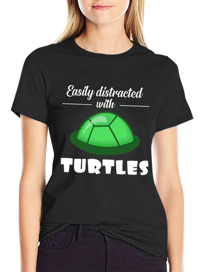 Camiseta Negra Distraído con Tortugas