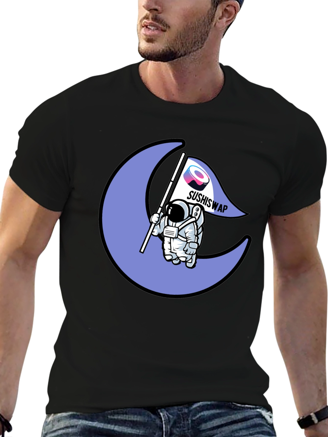 Camiseta Negra con Diseño Astronauta Sushiswap