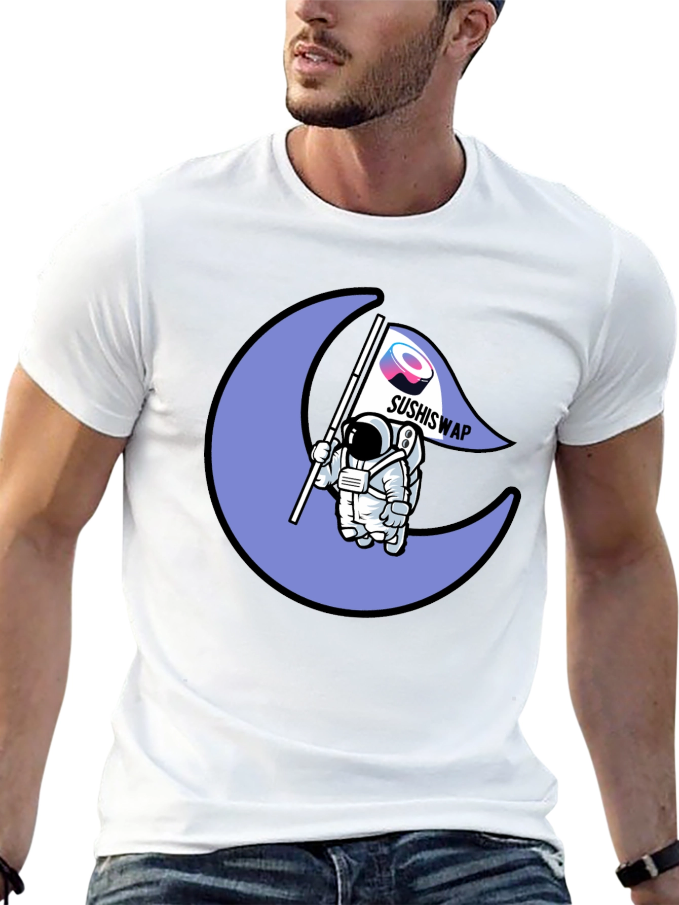 Camiseta Negra con Diseño Astronauta Sushiswap