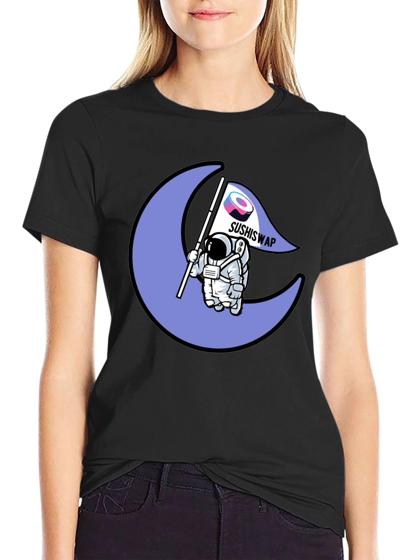 Camiseta Negra con Diseño Astronauta Sushiswap