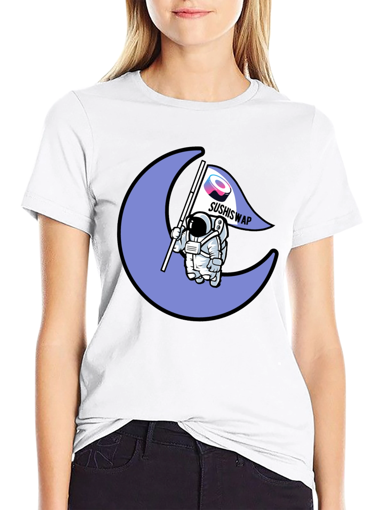 Camiseta Negra con Diseño Astronauta Sushiswap