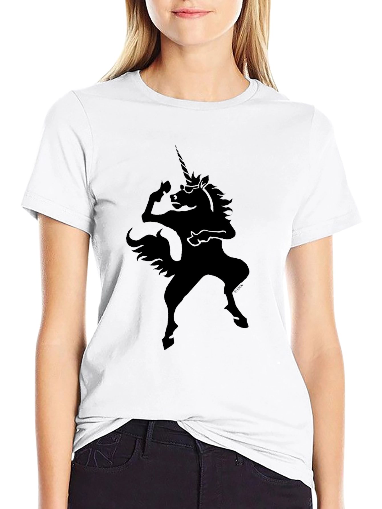 Camiseta Negra Unicornio Rockero para Hombre