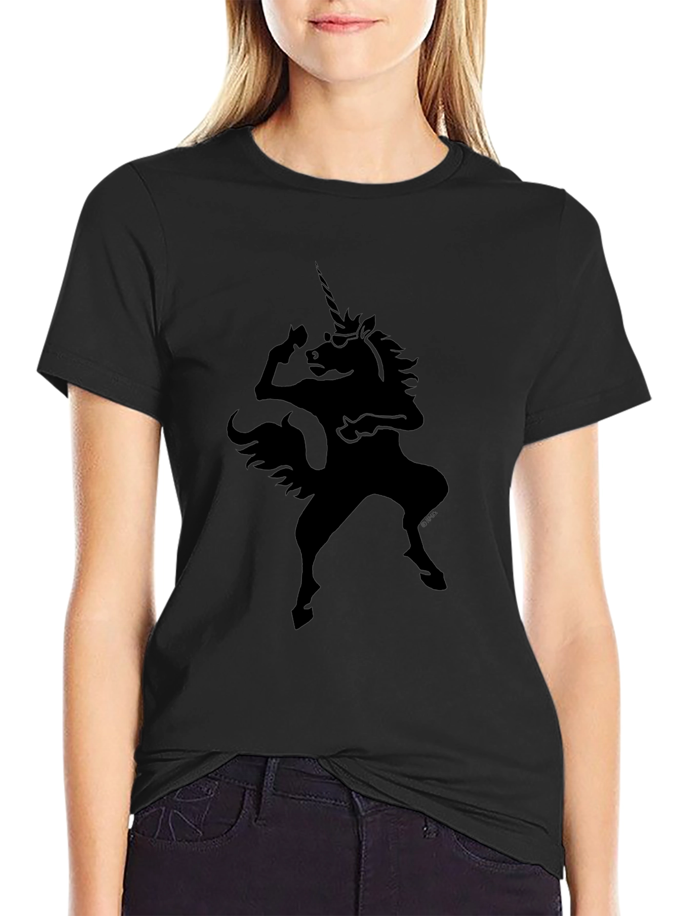 Camiseta Negra Unicornio Rockero para Hombre