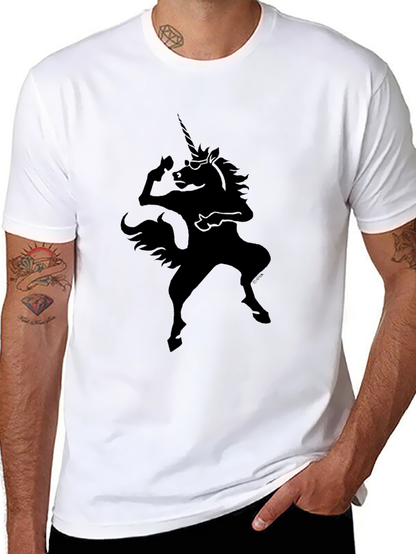 Camiseta Negra Unicornio Rockero para Hombre