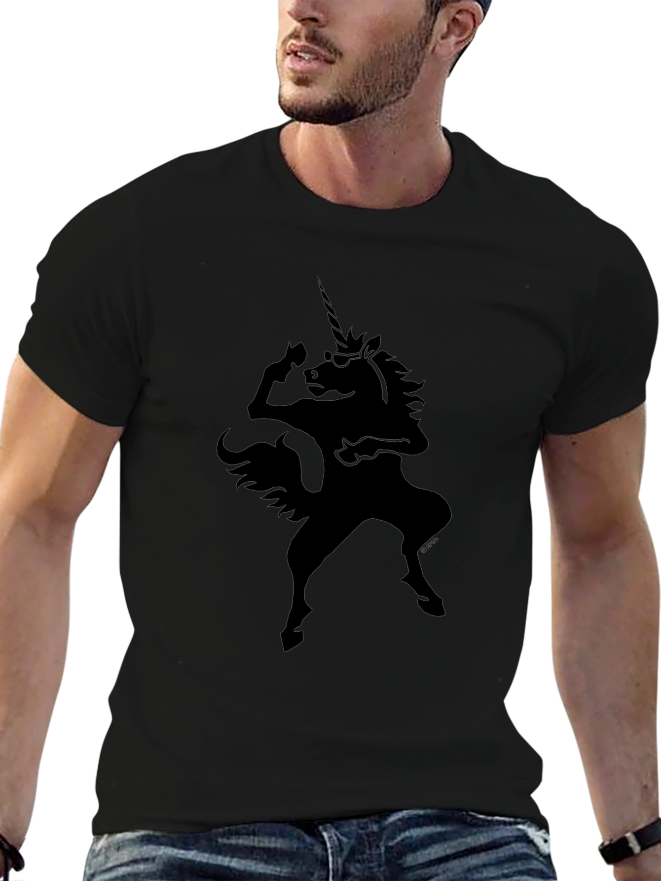 Camiseta Negra Unicornio Rockero para Hombre