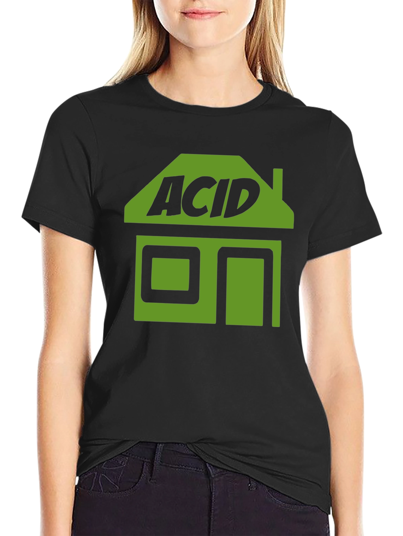 Camiseta Negra Acid House Estilo Retro